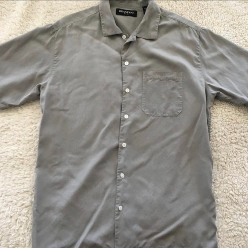 Men’s M Gray 100% Silk Shirt Button Down T Shirt